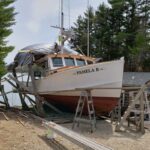 Lobster boat being repaired at John’s Bay Boat Company, South Bristol, Maine.